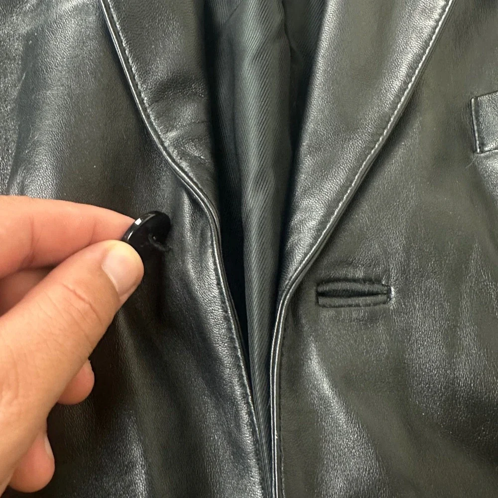 Jones New York Jacket Mens 40R Black Leather Blazer Sport Coat Button Outdoor